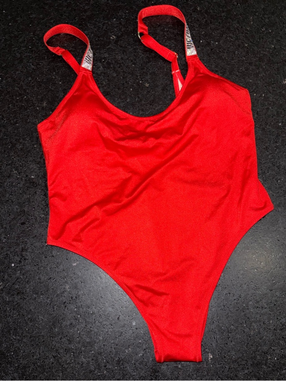 Victoria Secret RED SHINY SILVER Vardia Shine Strap Swim One Piece SZ LARGE - Picture 5 of 13